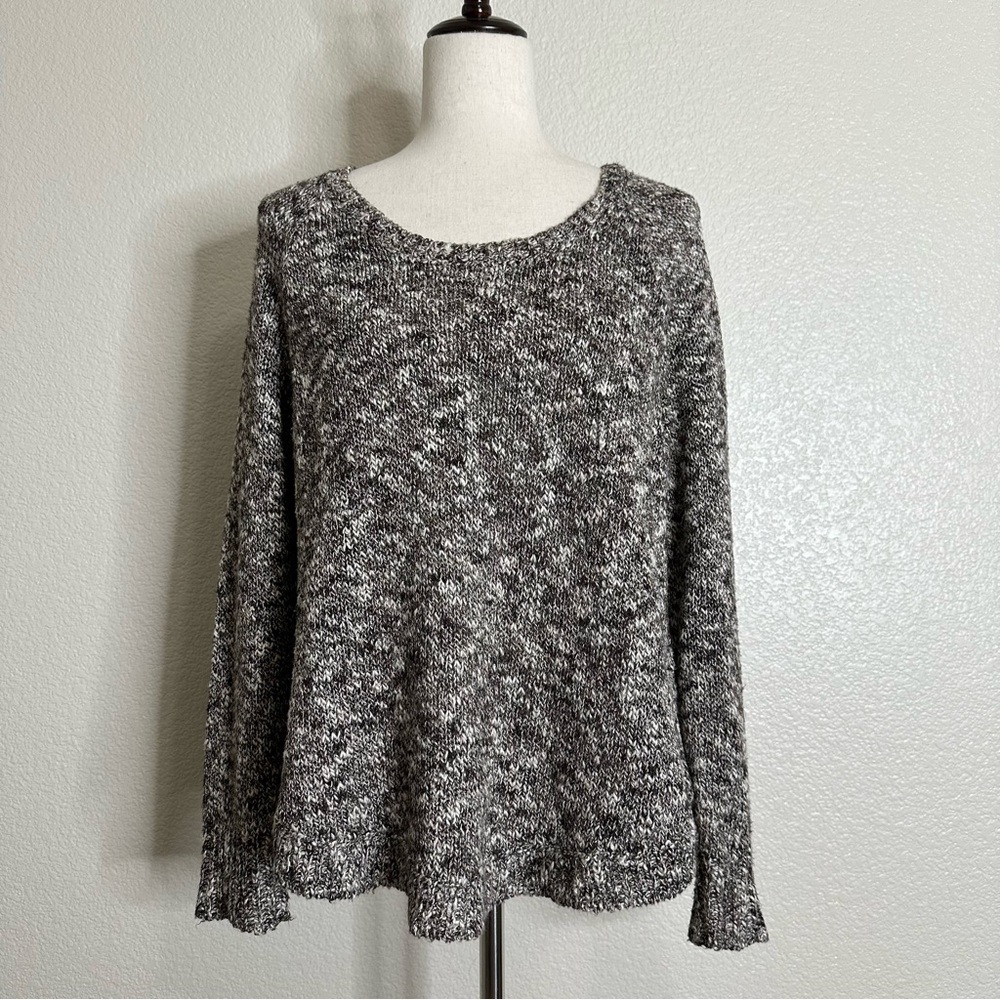 Eileen Fisher Linen Cotton Blend Dark Brown Marled Sweater, Sz Medium
